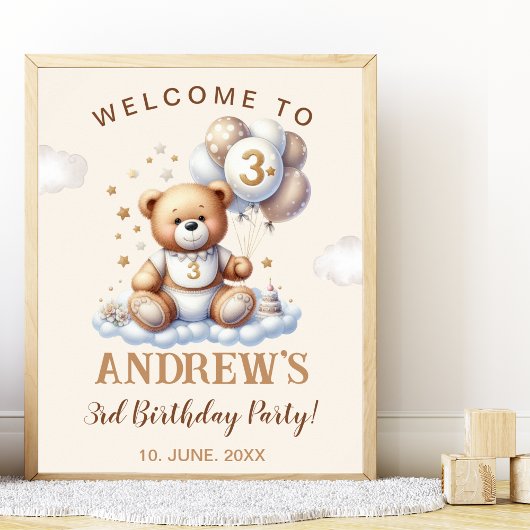 Bear-y Sweet 3rd Birthday – Nursery or Party Poster