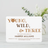Bear Young Wild Three Kids 3. Geburtstag Einladung (Stehend Vorderseite)