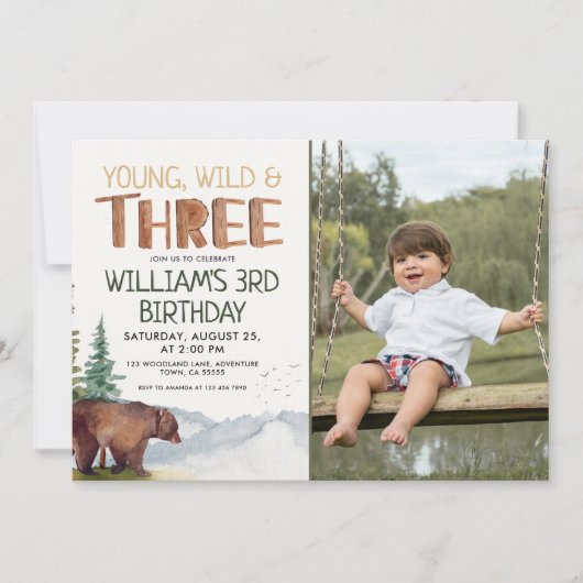 Bear-Young Wild und Three Boys 3. Geburtstag Einladung (Vorderseite)