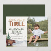 Bear-Young Wild und Three Boys 3. Geburtstag Einladung (Vorne/Hinten)