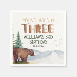 Bear-Young Wild und Three Boys 3. Geburtstag Serviette