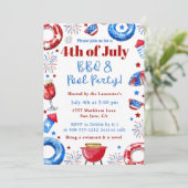 Bearbeitbar 4. Juli GRILLEN & Pool Party Einladung (Stehend Vorderseite)