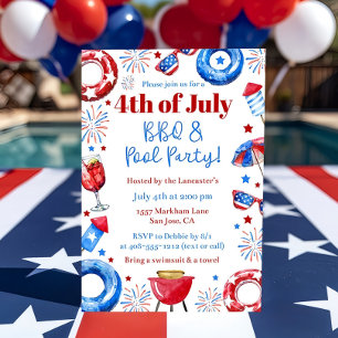 Bearbeitbar 4. Juli GRILLEN & Pool Party Einladung