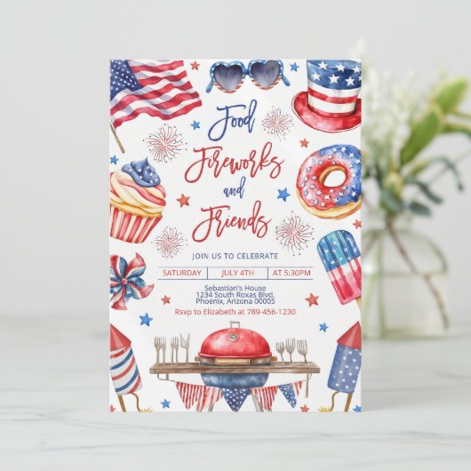 Bearbeitbar am 4. Juli GRILLEN Einladung, 4. Einladung (Stehend Vorderseite)