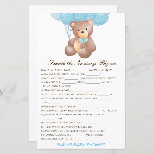 Bearbeitbar Beenden Sie das Kinderzimmer-Rhyme mit (Vorne/Hinten)