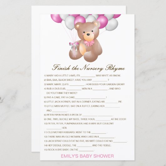 Bearbeitbar Beenden Sie das Kinderzimmer-Rhyme mit (Vorne/Hinten)