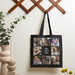 Bearbeitbar Foto Collage Black Tasche<br><div class="desc">Bearbeiten Sie den Tasche mit Foto,  der mit einem schwarzen Hintergrund,  8 Fotos aus der Familie und einer leicht zu personalisierenden Textvorlage versehen ist.</div>