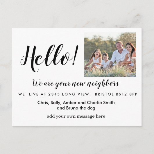 Bearbeitbar Hello Neighbour, New Address, Intro Ankündigungspostkarte (Vorderseite)