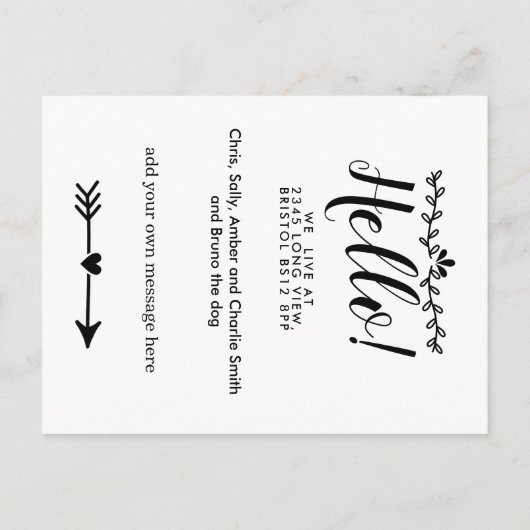 Bearbeitbar Hello Neighbour, New Address, Intro Ankündigungspostkarte (Rückseite)