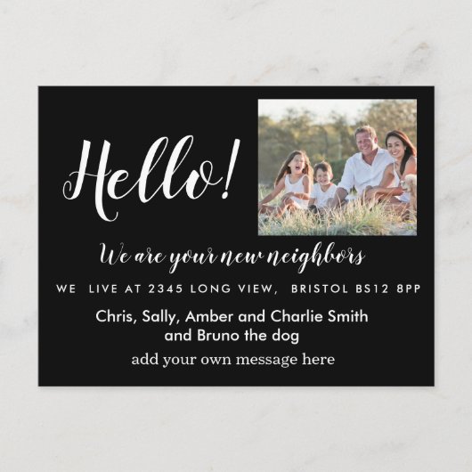 Bearbeitbar Hello Neighbour, New Address, Intro Ankündigungspostkarte (Vorderseite)