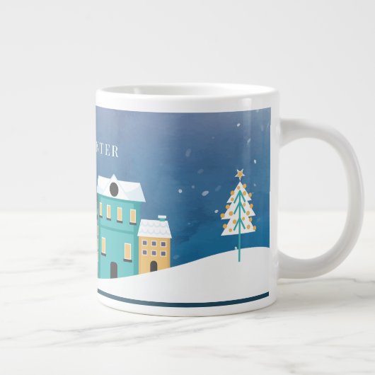 Bearbeitbar "Hello Winter" Nachtdorfszene Jumbo-Tasse (Rechts)
