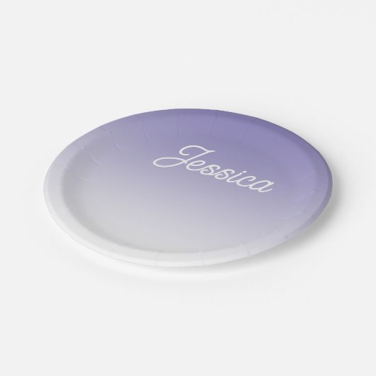 (Bearbeitbar) Lila FarbOmbre und Text Pappteller (Schrägansicht)