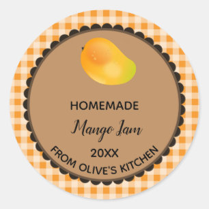 Bearbeitbar Orange Gingham Mango Jam Label Aufkleb Runder Aufkleber