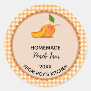 Bearbeitbar Orange Gingham Peach Jam Label Sticker