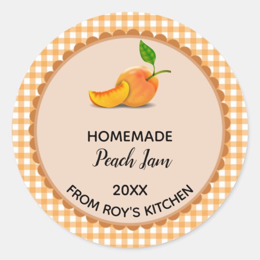 Bearbeitbar Orange Gingham Peach Jam Label Sticker (Vorderseite)