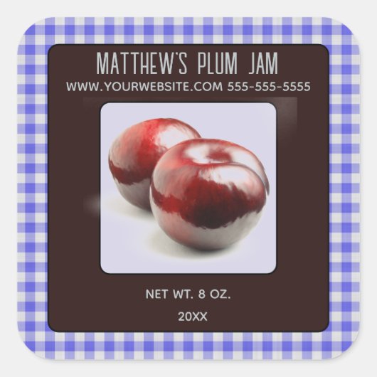 Bearbeitbar Plum Jam Quadratischer Aufkleber (Vorderseite)