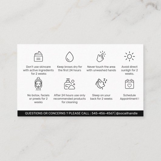 Bearbeitbar PMU Brow Eyebrows Microblading Afterca Visitenkarte (Rückseite)