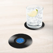Bearbeitbar Retro Vinyl Record mit Blue Center Runder Pappuntersetzer (Vor Ort)