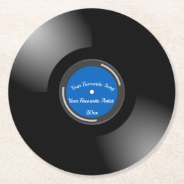 Bearbeitbar Retro Vinyl Record mit Blue Center Runder Pappuntersetzer