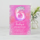 Bearbeitbar Rosa 6. Geburtstag Einladung Vorlage 6 (Stehend Vorderseite)