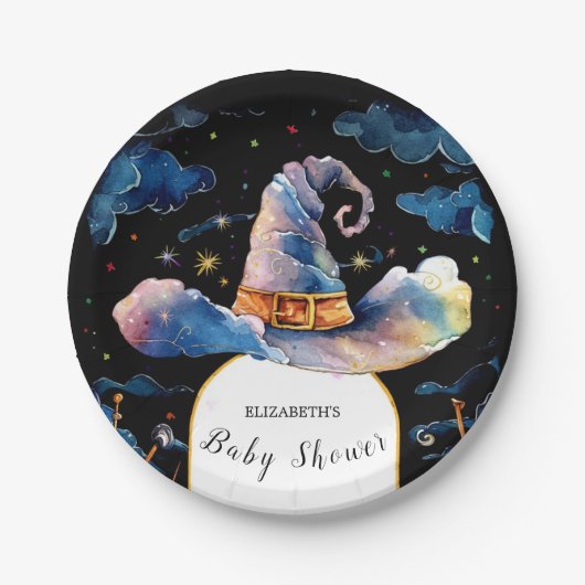 Bearbeitbar Simple Wizard Hat Baby Showdusche Pappteller (Vorderseite)