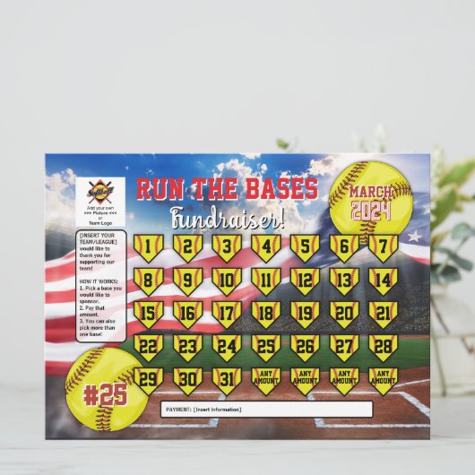 Bearbeitbar Softball Calendar Fundraiser Flyer USA Einladung (Stehend Vorderseite)
