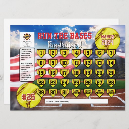 Bearbeitbar Softball Calendar Fundraiser Flyer USA Einladung (Vorne/Hinten)