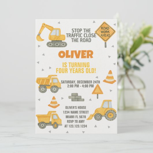 Bearbeitbar unter Party Einladung Bauwesen (Stehend Vorderseite)