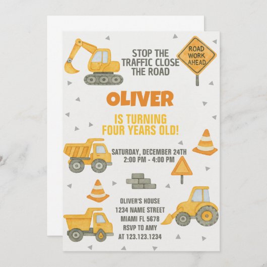 Bearbeitbar unter Party Einladung Bauwesen (Vorne/Hinten)