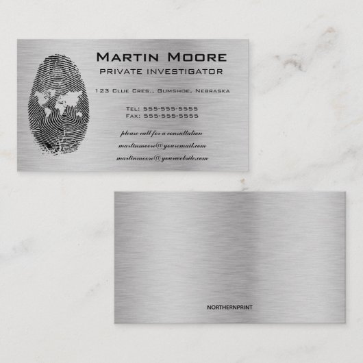 Bearbeitbar World Fingerprint Private Detection Visitenkarte (Vorne/Hinten)