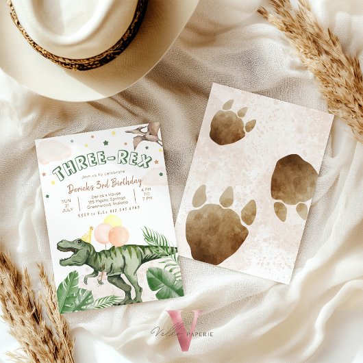 Bearbeitbare "AGE" Dinosaurier Trex Wilde Geburtst Einladung