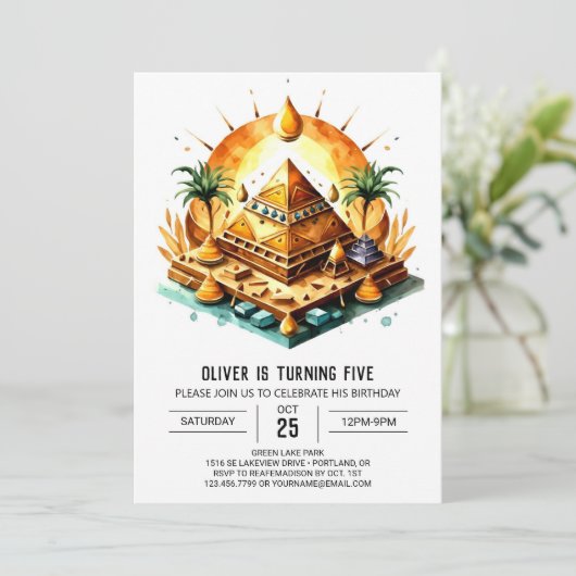 Bearbeitbare ägyptische Online-Pyramiden zum Gebur Einladung (Stehend Vorderseite)