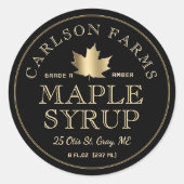 Bearbeitbare Ahornsirup-Gold-Ahornleaf-Etikett Runder Aufkleber (Vorderseite)