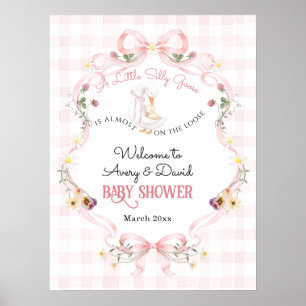 Bearbeitbare Alberne Gans Baby Shower Rosa Schleif Poster