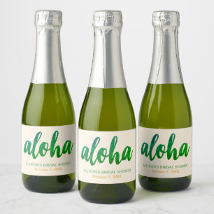 Bearbeitbare Aloha Tropicale Hochzeitsdusche Mini Schaumweinetikett