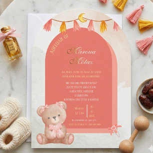 Bearbeitbare Aqiqah für Baby Mädchen Pinkes Boge Einladung