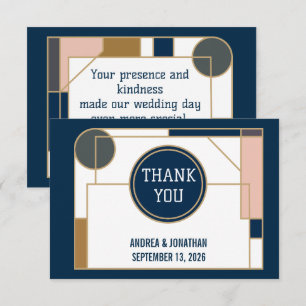 Bearbeitbare Art Deco-Hochzeitseinladung mit Foto Dankeskarte