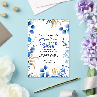 Bearbeitbare Babyblau und Silber Blumen Einladung, Acryleinladungen