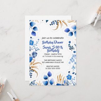 Bearbeitbare Babyblau und Silber Blumen Einladung, Einladung