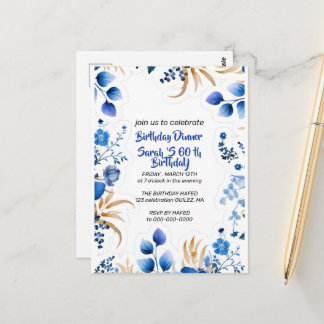 Bearbeitbare Babyblau und Silber Blumen Einladung, Postkarte