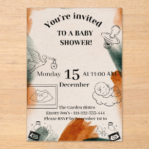 Bearbeitbare Babyparty-Einladung   Minimalistische Acryleinladungen