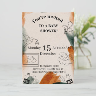 Bearbeitbare Babyparty-Einladung | Minimalistische Einladung