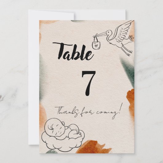 Bearbeitbare Babyshower-Tischnummern | Minimalisti Einladung (Vorderseite)