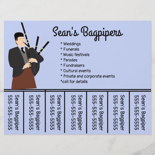Bearbeitbare Bagpipers Telefonnummer Flyer (Vorne)