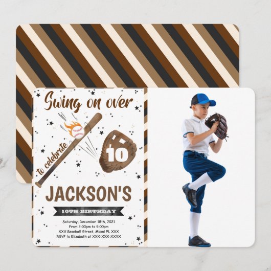 Bearbeitbare Baseball-Foto-Einladung Einladung (Vorne/Hinten)