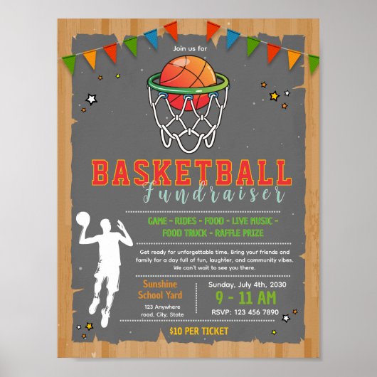 Bearbeitbare Basketball-Spendenflyer Poster (Vorne)