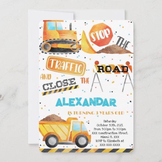 Bearbeitbare Bauweise Geburtstagseinladungen Einladung (Vorderseite)