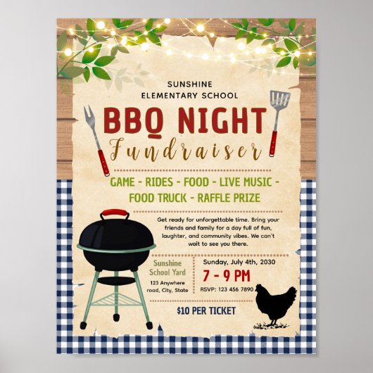 Bearbeitbare BBQ-Hähnchen-Fundraising-Flugblatt Poster (Vorne)