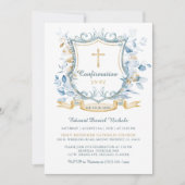 Bearbeitbare Bestätigung Blue und Gold Monogram Einladung (Vorderseite)