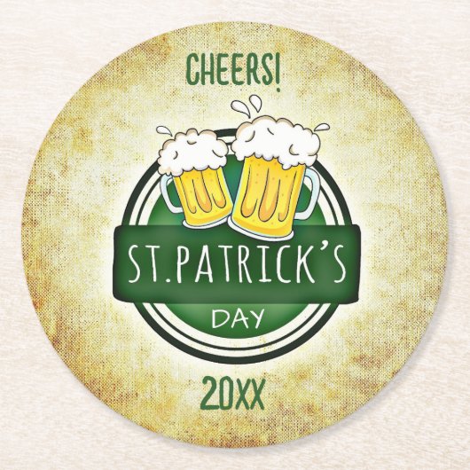 Bearbeitbare Bierkrüge St. Patricks Tag Runder Pappuntersetzer (Vorderseite)